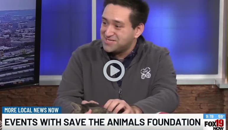 Save the Animals Foundation representative appearing on Fox 19 to discuss an upcoming event